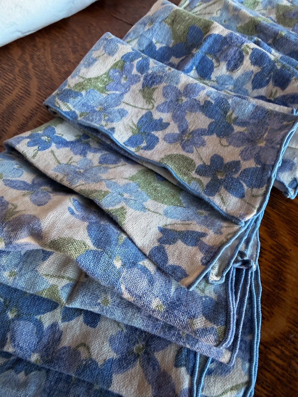 Vintage Blue Floral Cloth Napkins - Set of 10