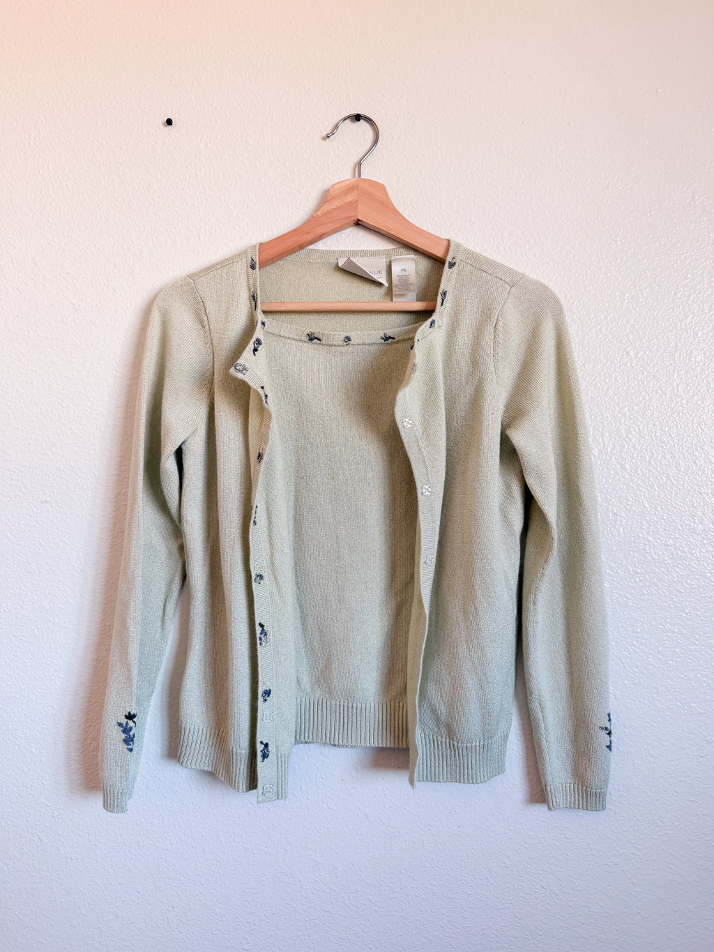 Sage Green Embroidered Cardigan - Size PS