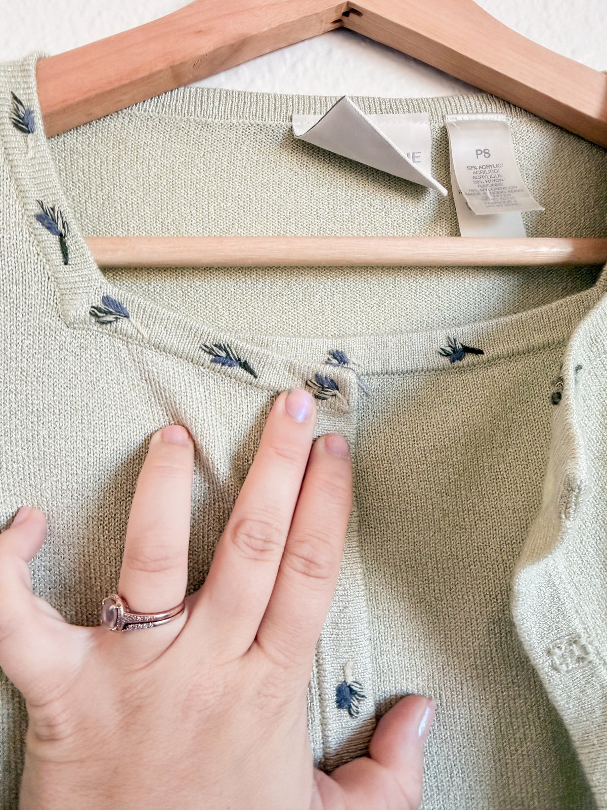 Sage Green Embroidered Cardigan - Size PS
