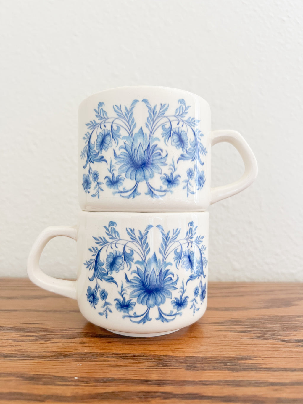Pair of Blue and White Floral Mugs