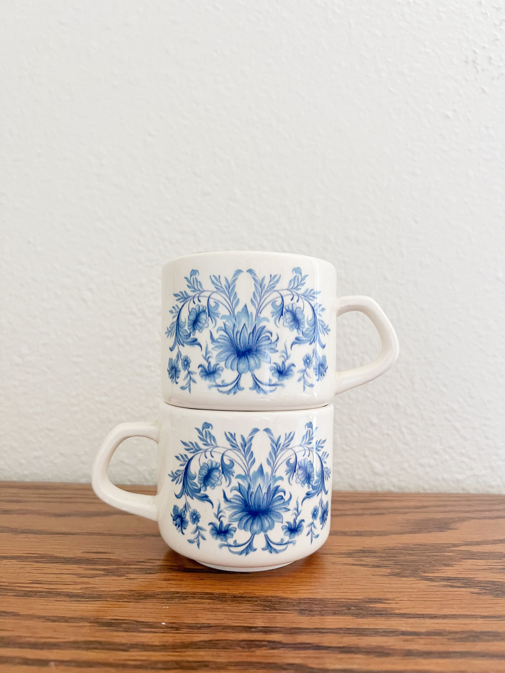 Pair of Blue and White Floral Mugs
