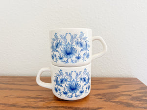 Pair of Blue and White Floral Mugs