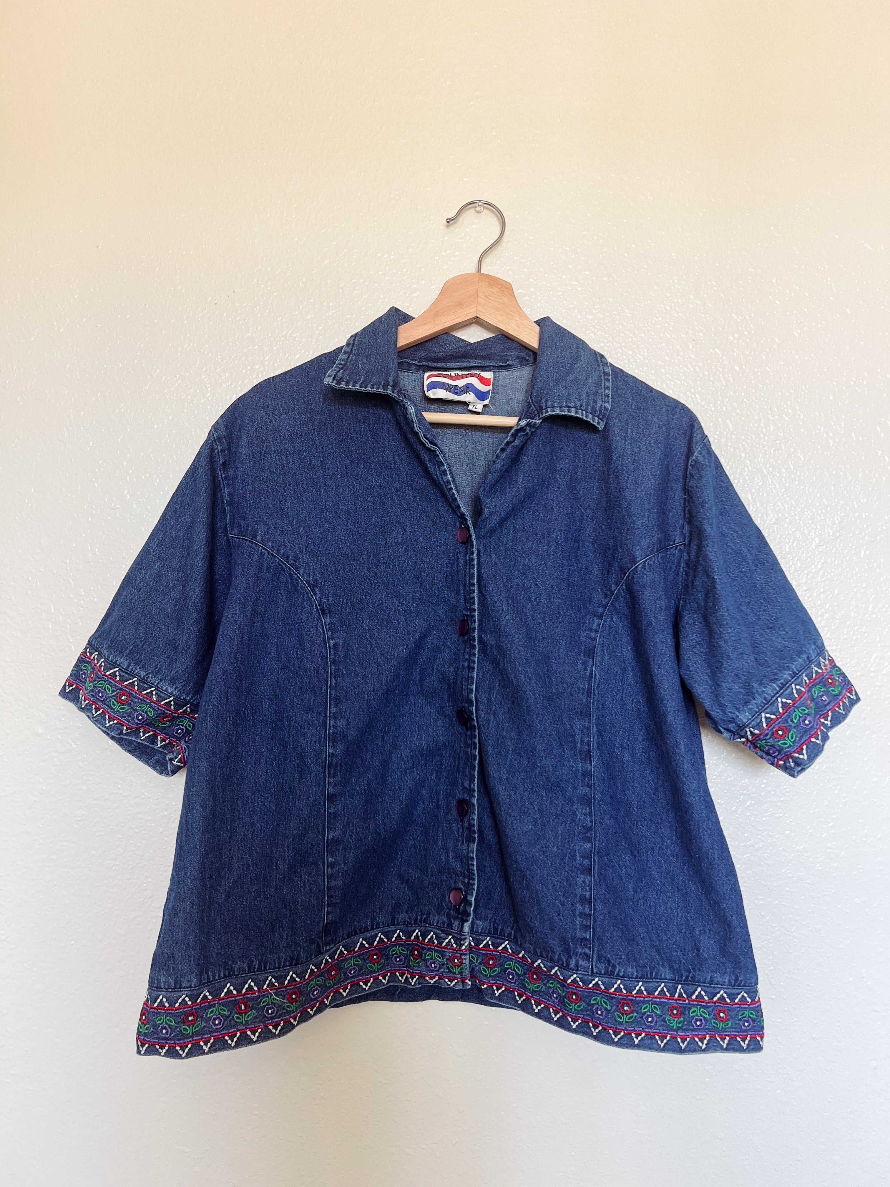 Embroidered Denim Button Up - XL
