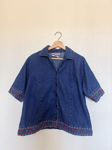 Embroidered Denim Button Up - XL