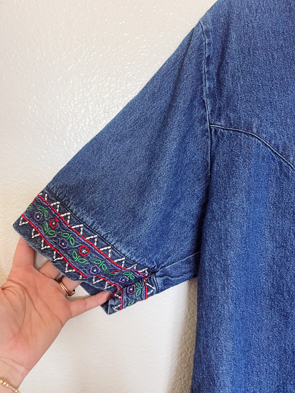 Embroidered Denim Button Up - XL