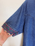 Embroidered Denim Button Up - XL