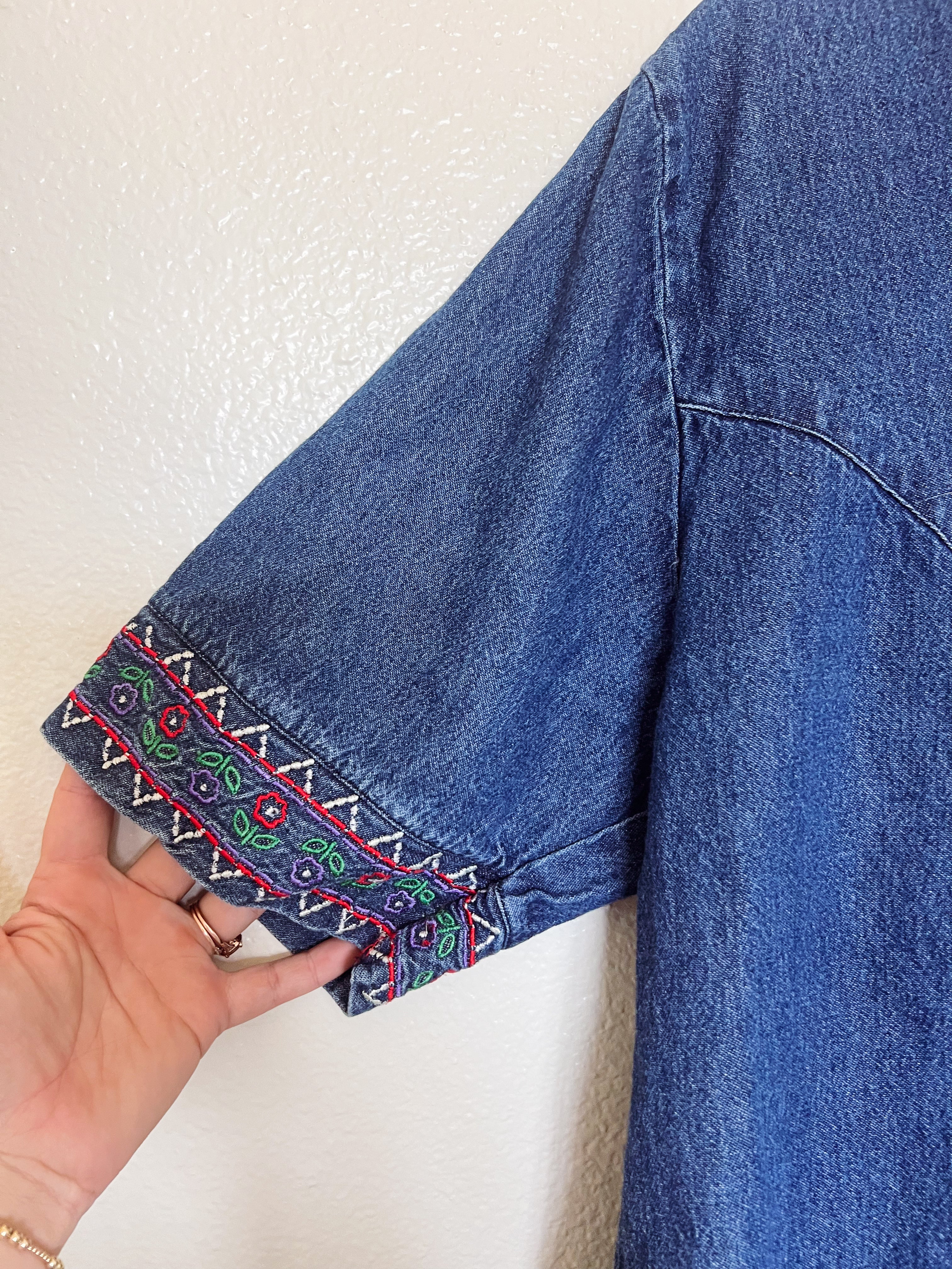 Embroidered Denim Button Up - XL