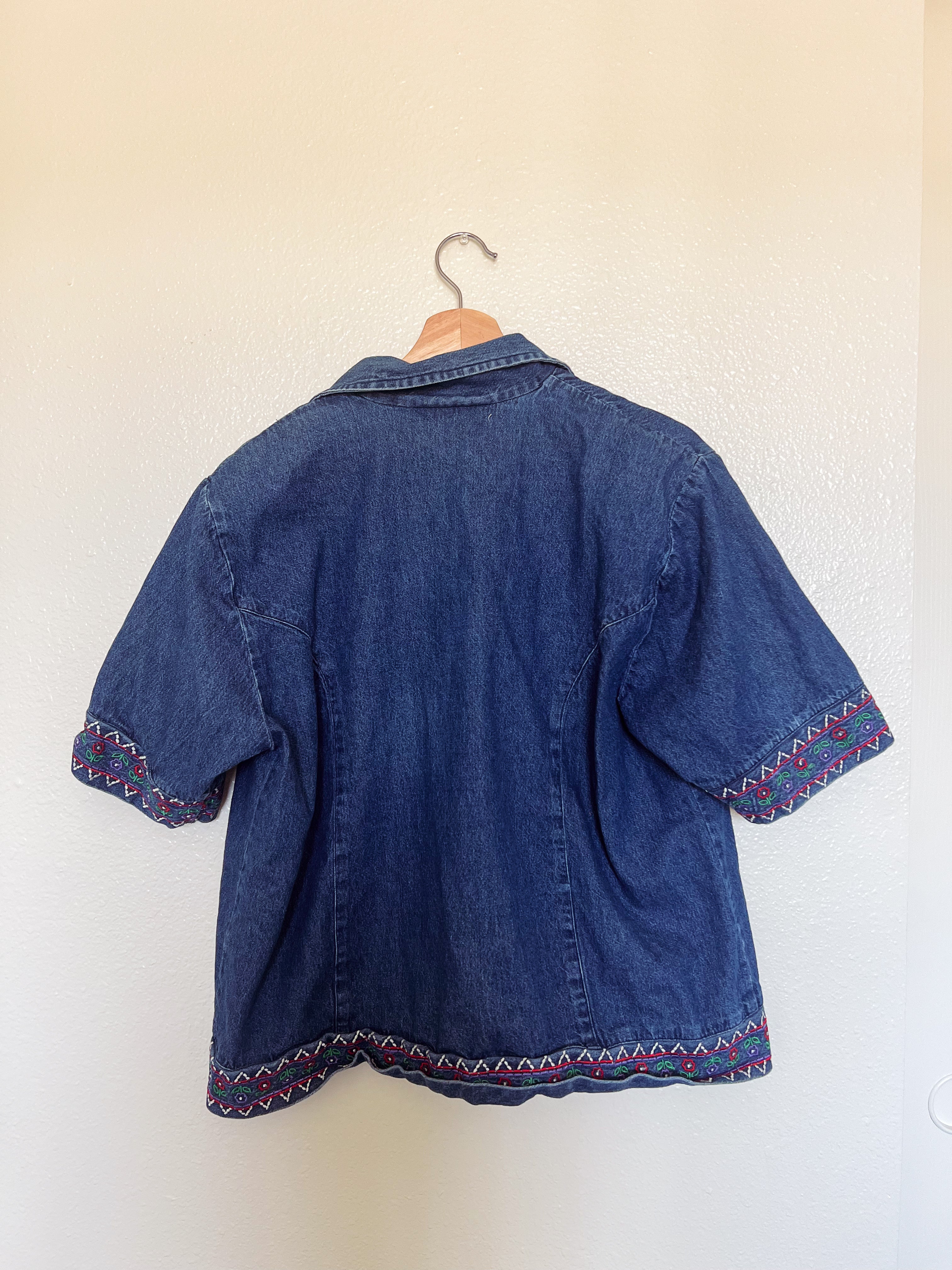 Embroidered Denim Button Up - XL