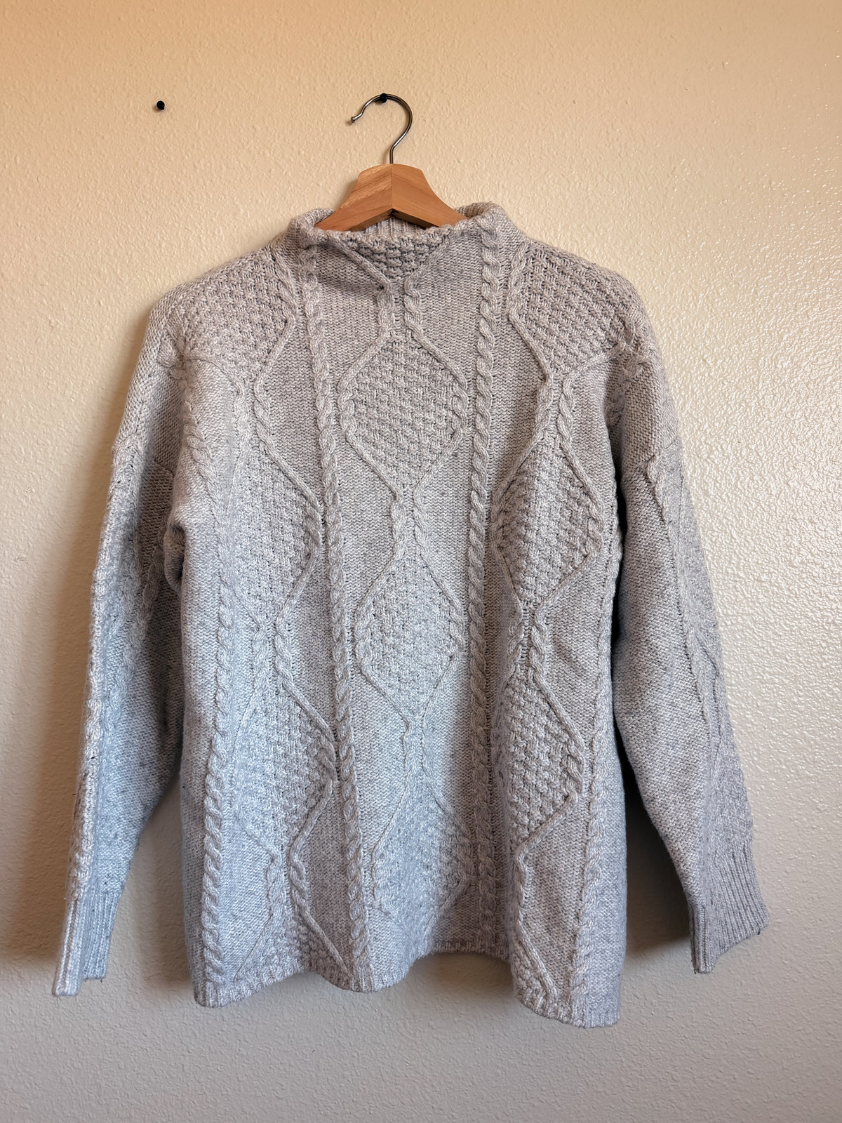 Grey Cable-Knit Mock Neck - Size XL