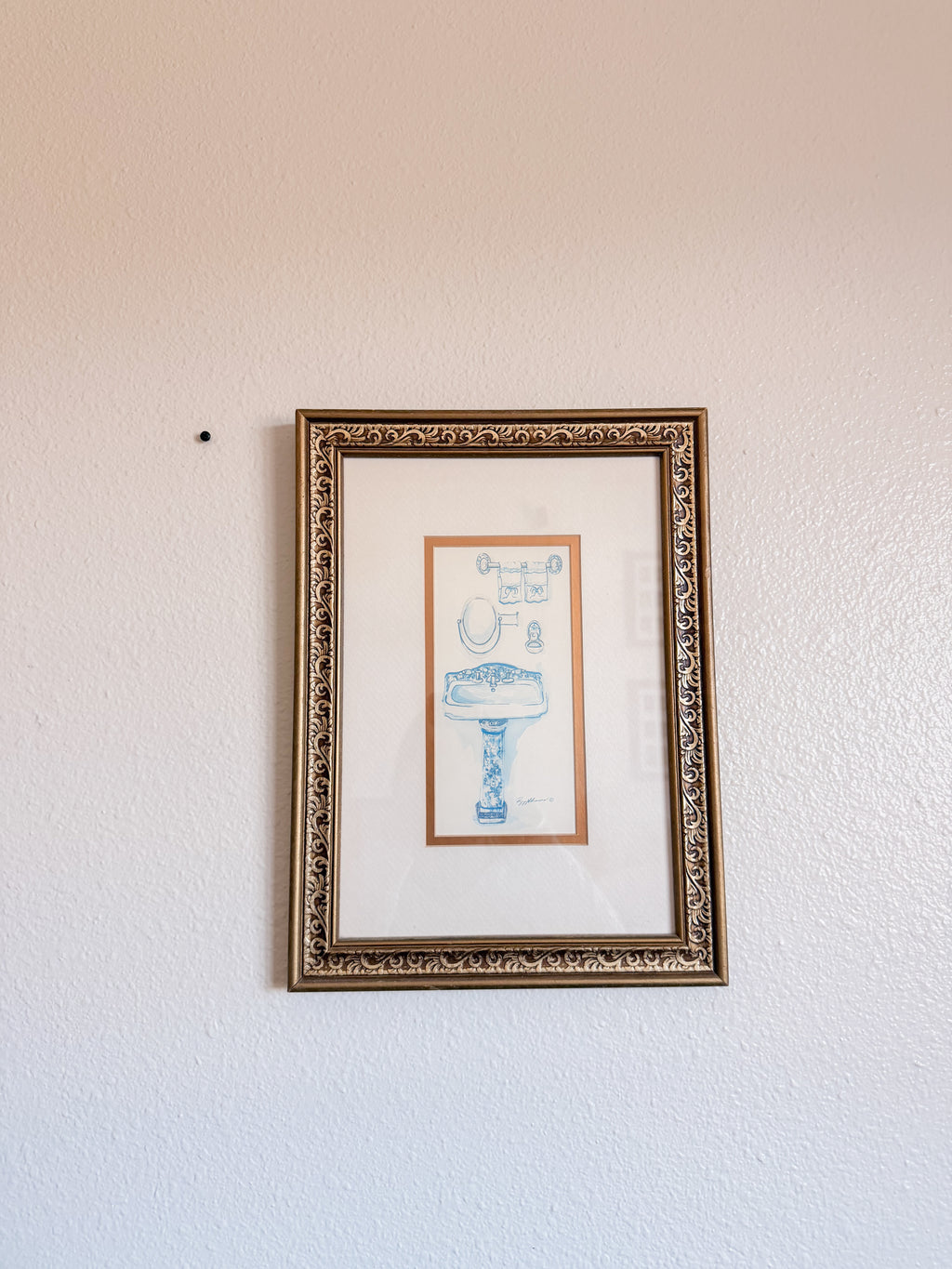 Blue and White Framed Bathroom Print