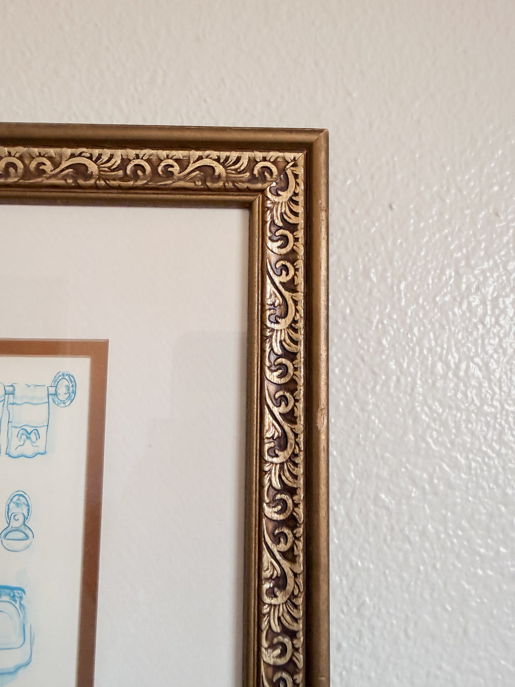 Blue and White Framed Bathroom Print