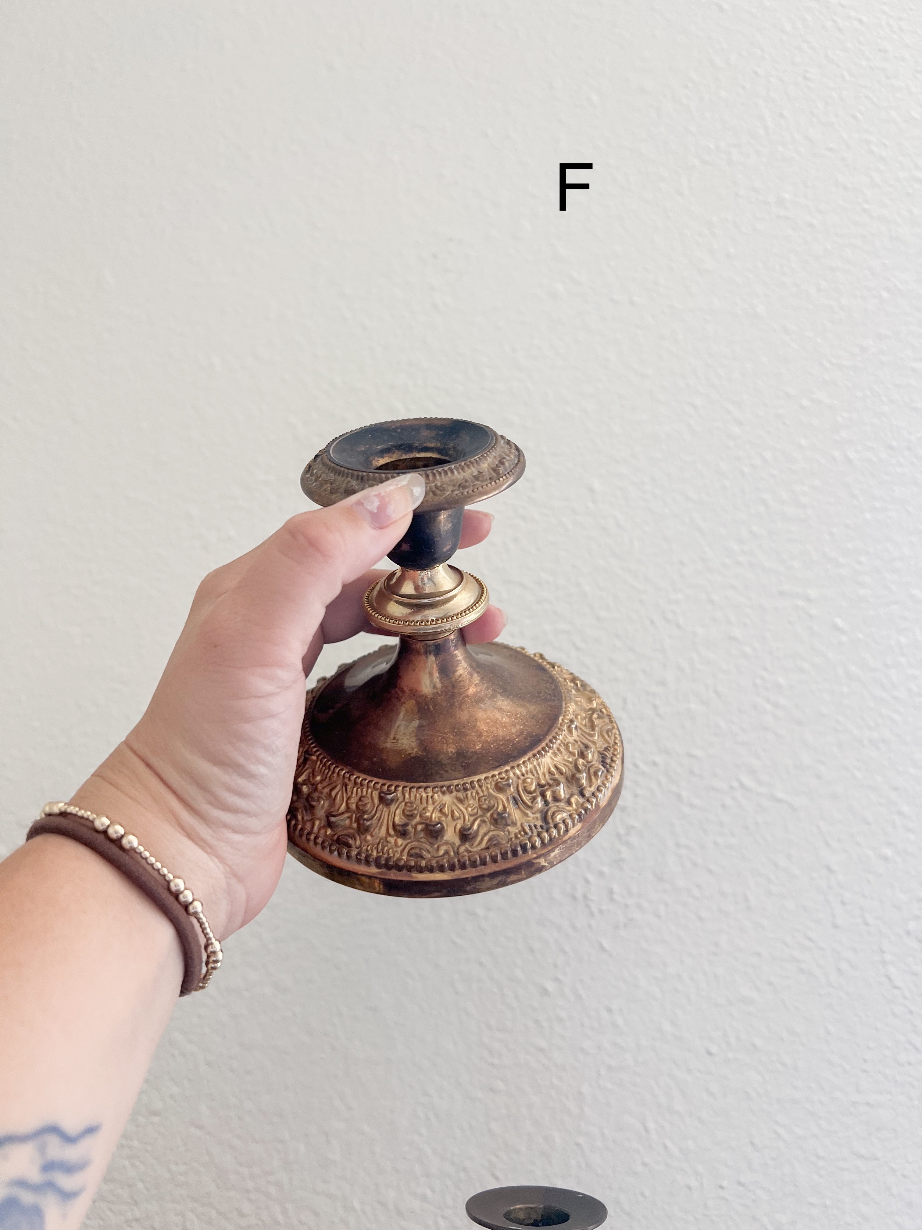 Mismatched Brass Candleholders