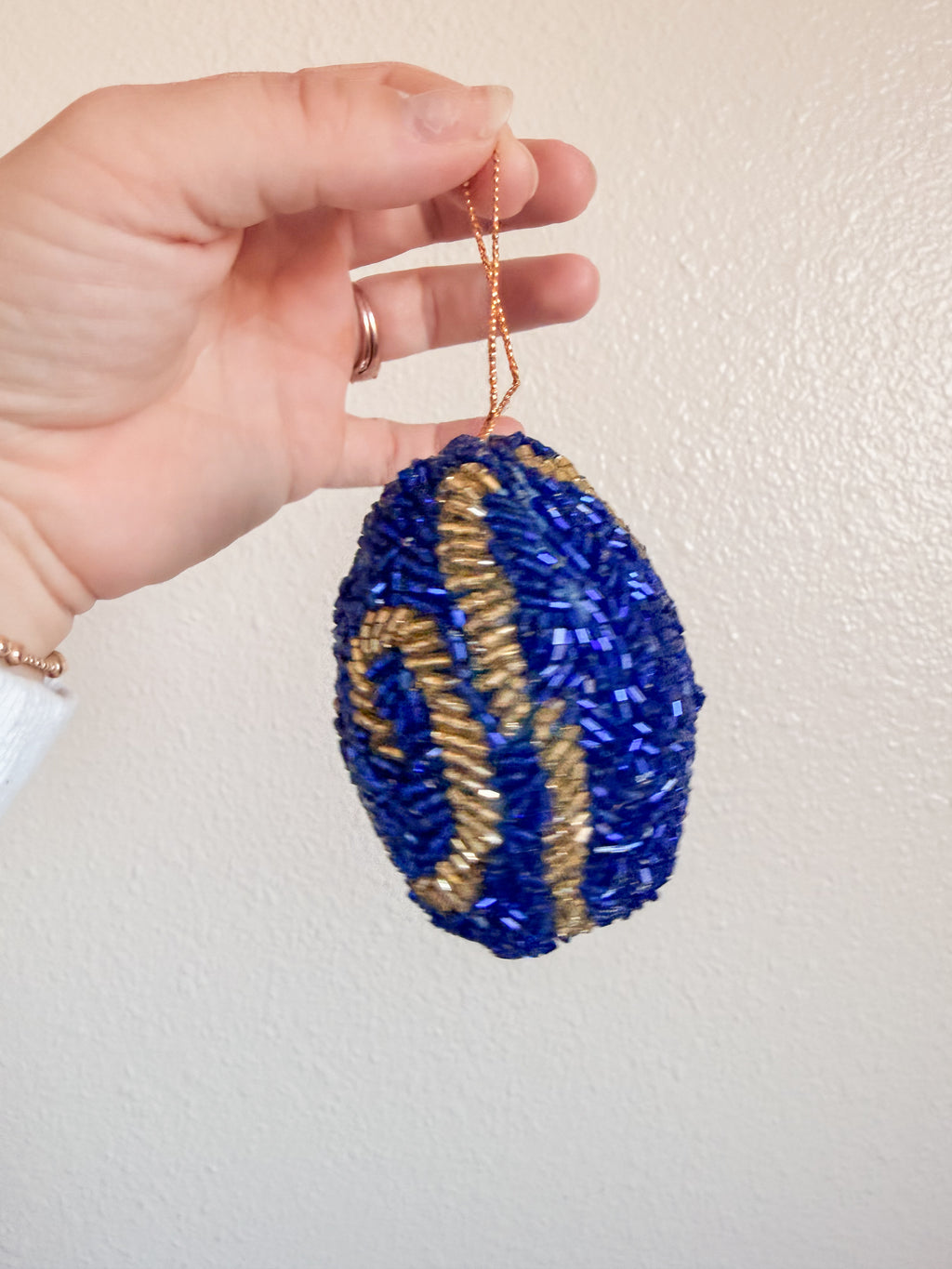 Blue and Gold Beaded Ornament