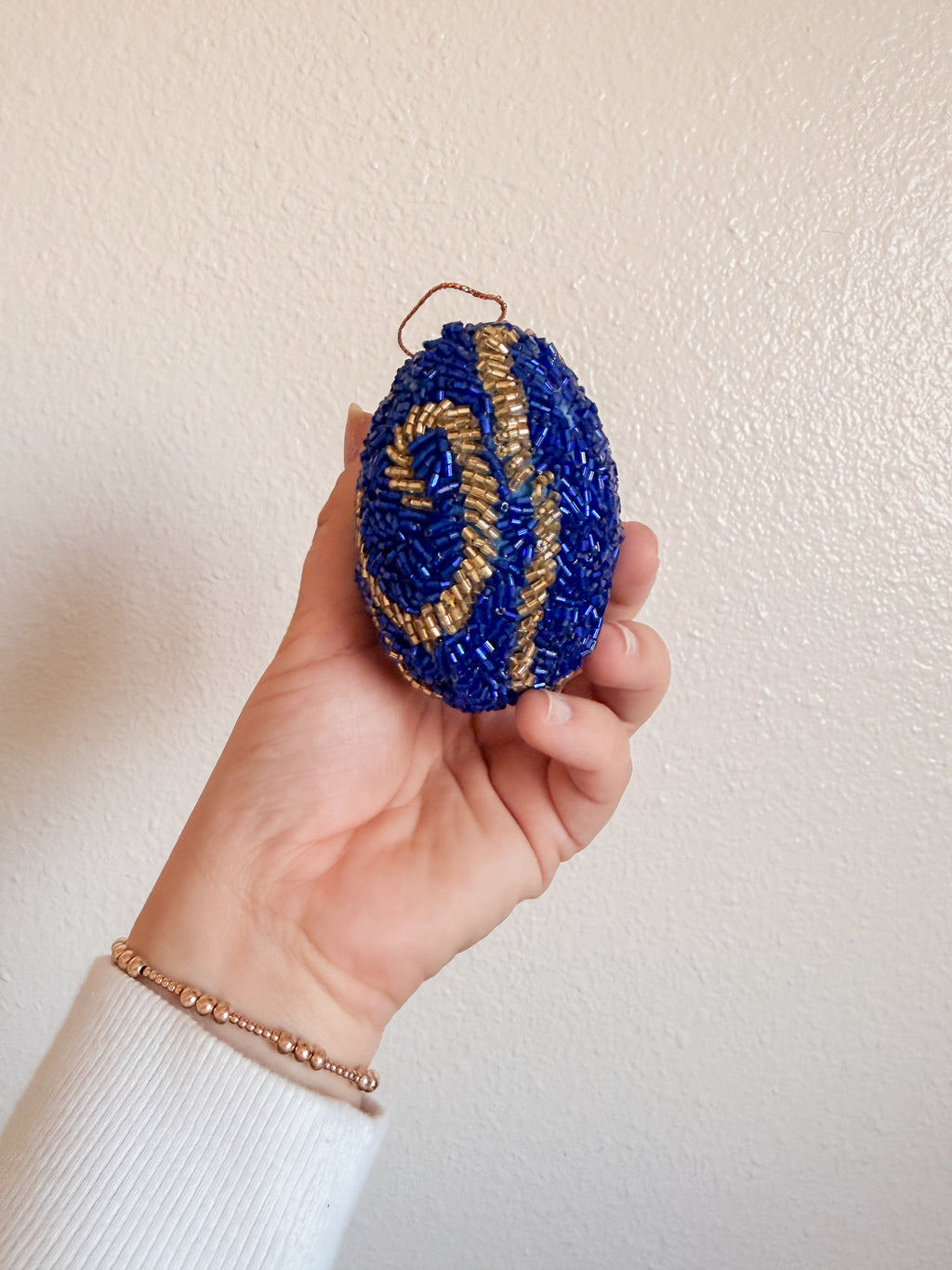 Blue and Gold Beaded Ornament