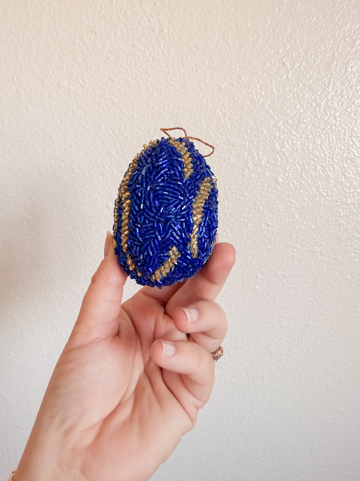 Blue and Gold Beaded Ornament