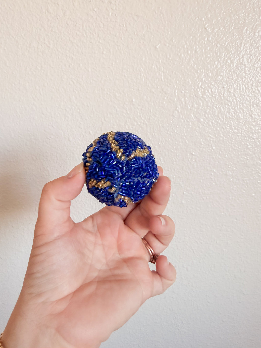 Blue and Gold Beaded Ornament