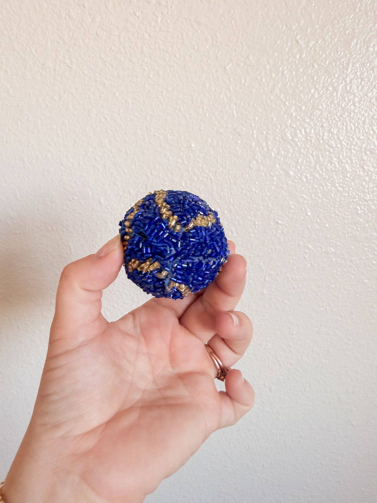 Blue and Gold Beaded Ornament