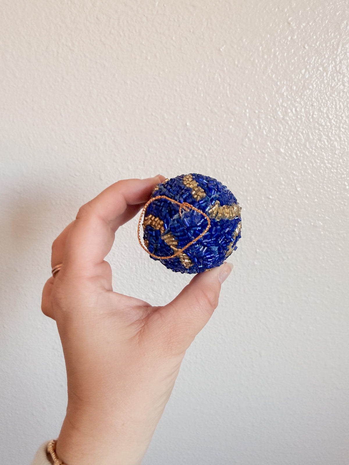 Blue and Gold Beaded Ornament