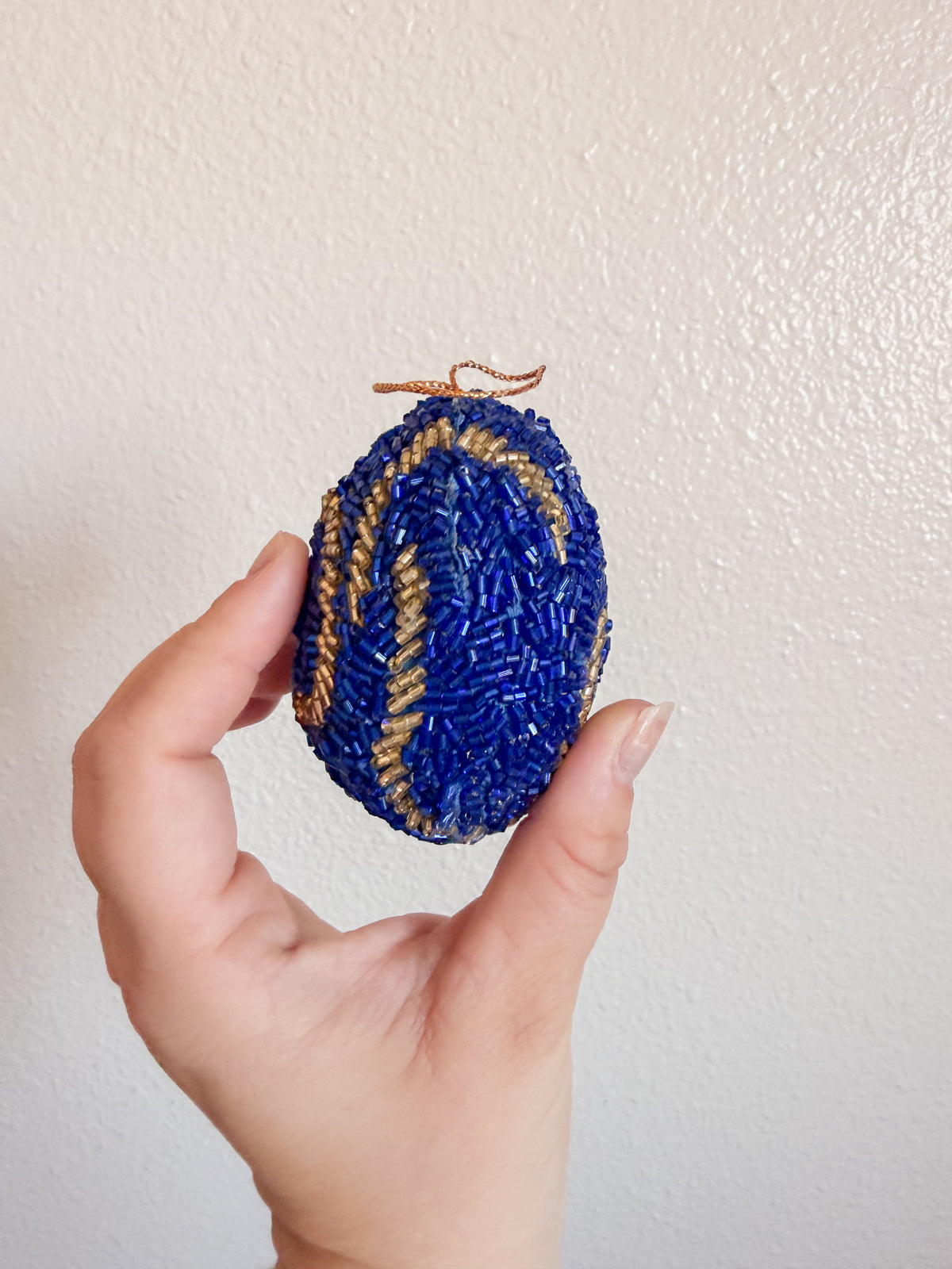 Blue and Gold Beaded Ornament