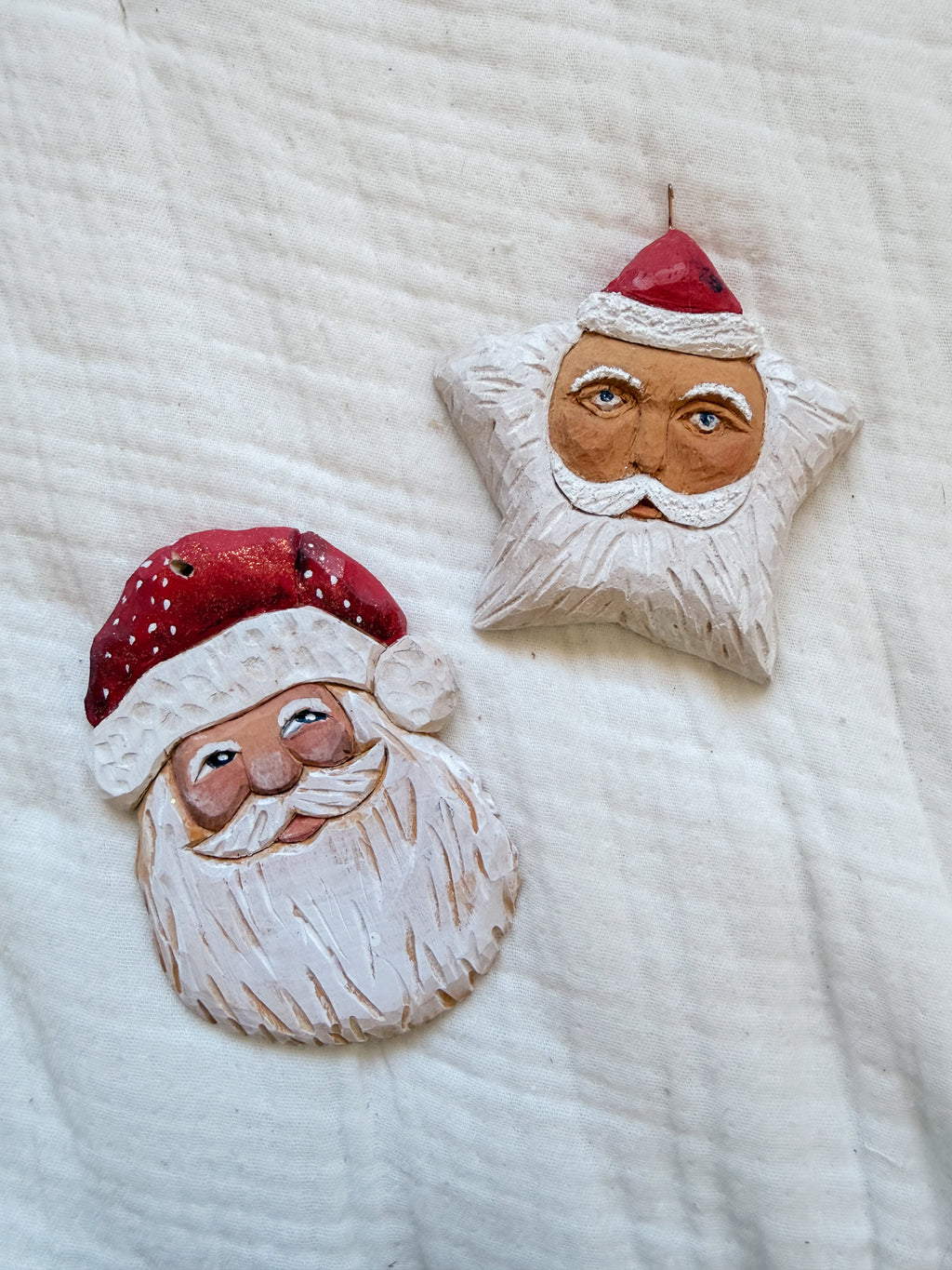 Hand Carved Santa Ornaments