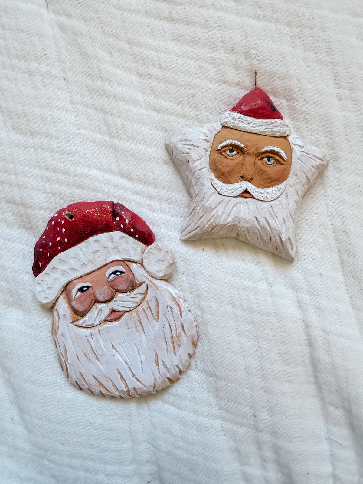 Hand Carved Santa Ornaments