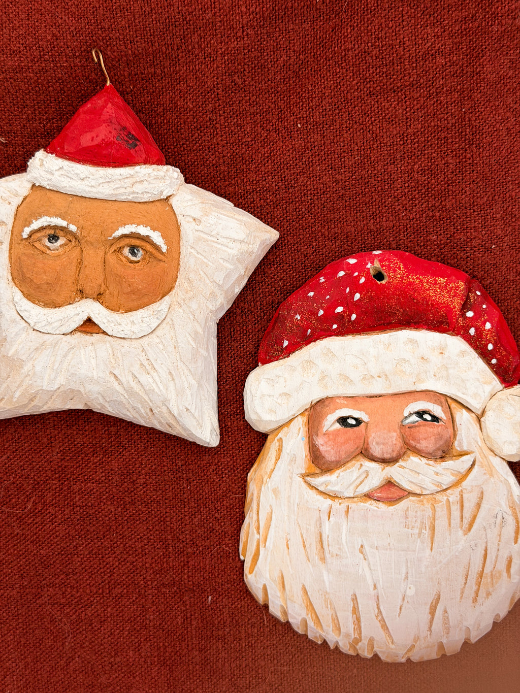Hand Carved Santa Ornaments