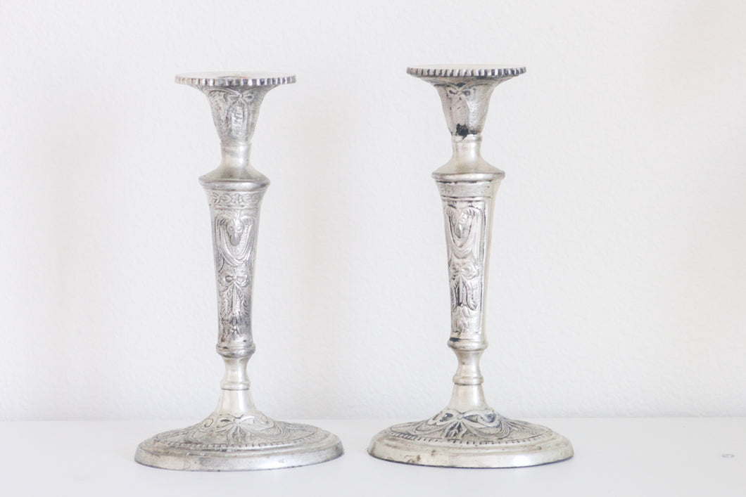 Ornate Silver Candle Holders