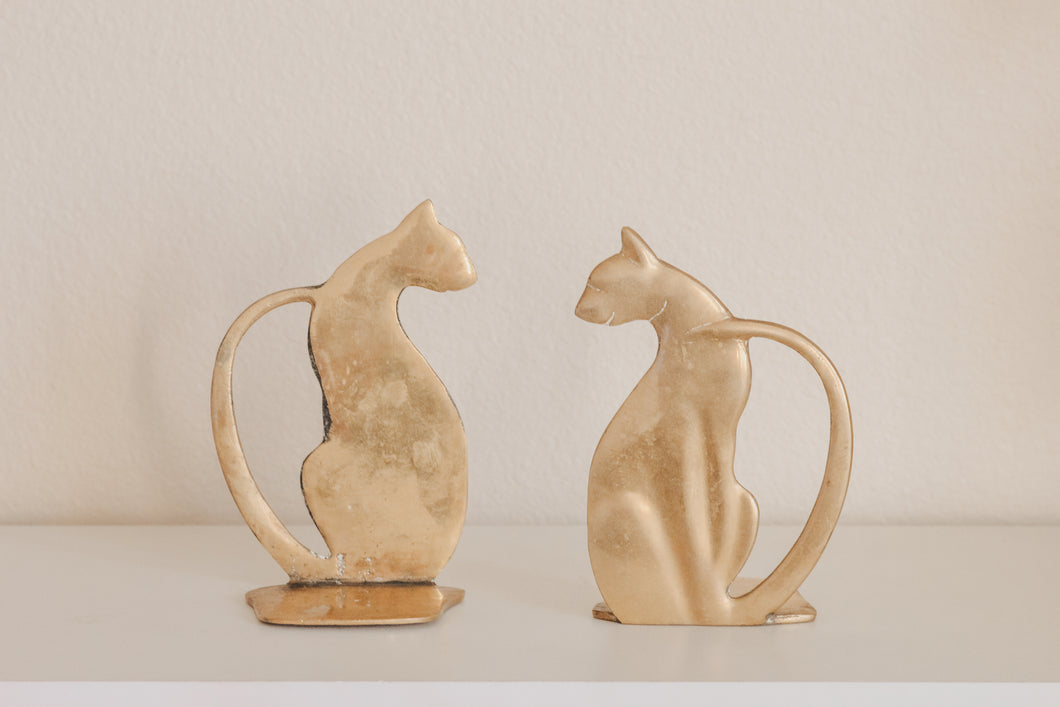 Brass Cat Bookends