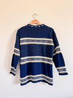 Navy Blue Floral Sweater - Size M