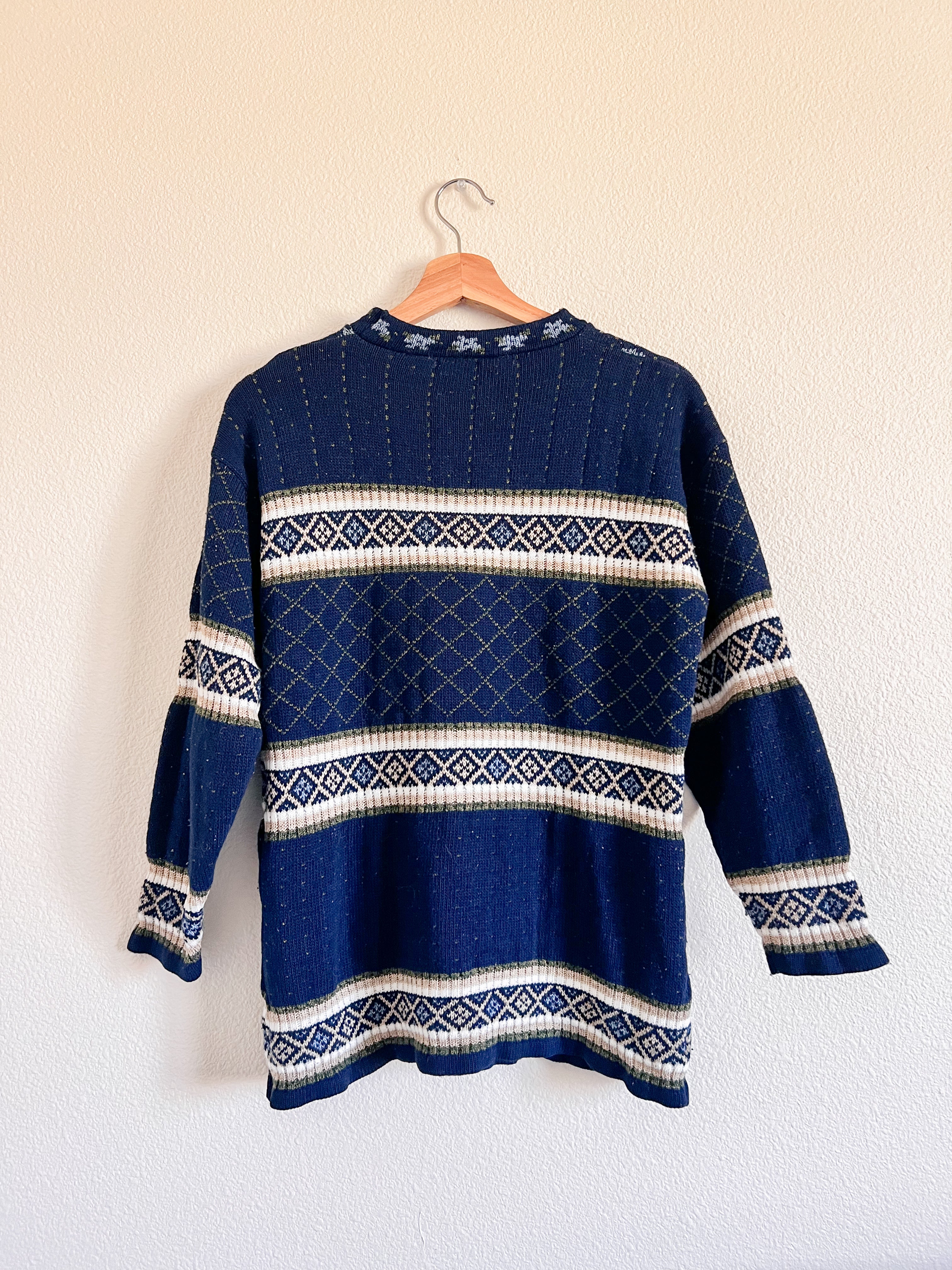 Navy Blue Floral Sweater - Size M