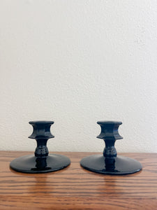 Pair of Black Glass Candle Holders