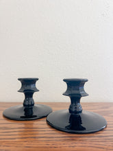 Load image into Gallery viewer, Pair of Black Glass Candle Holders
