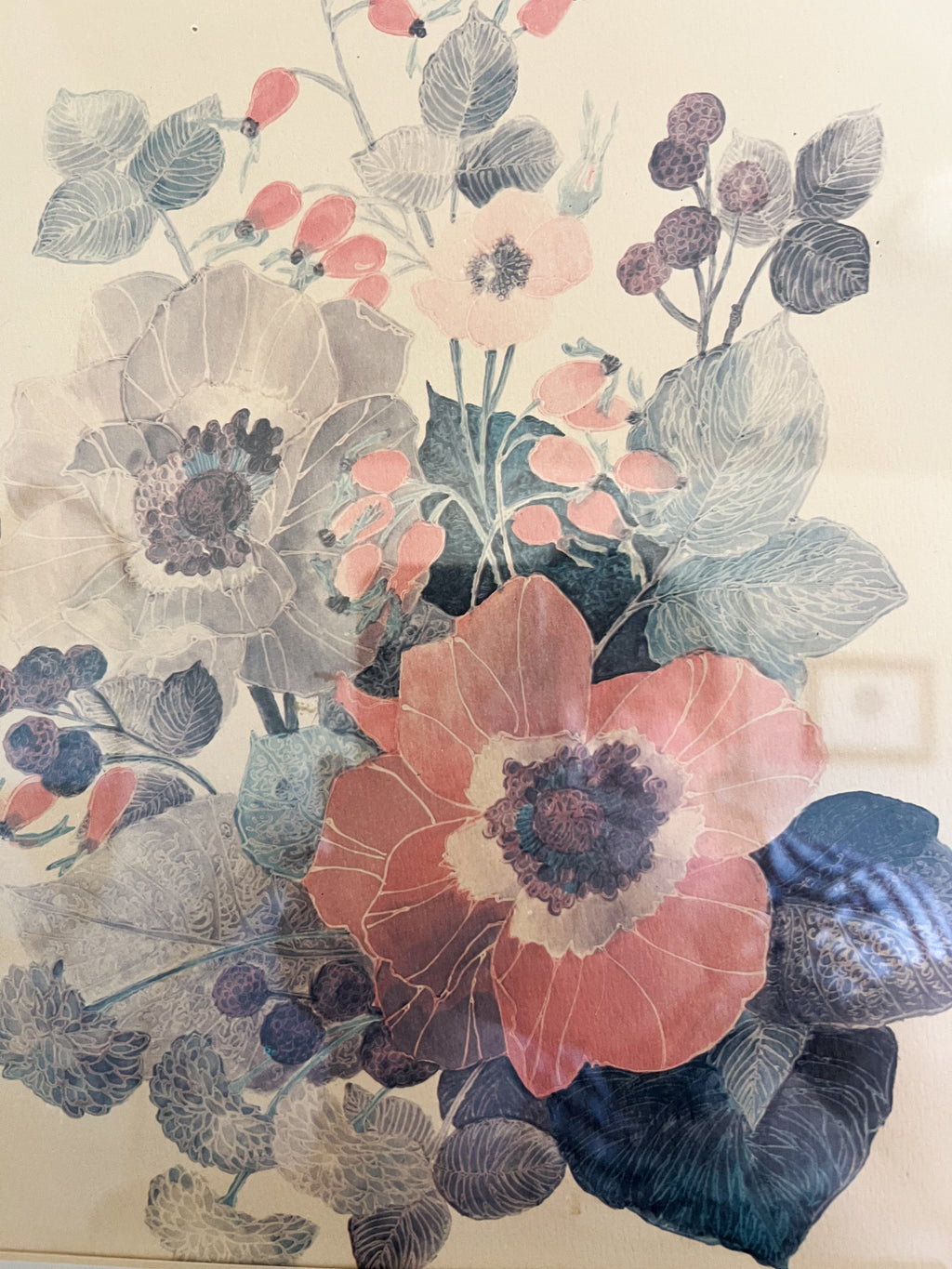 Framed Floral Lithograph Print