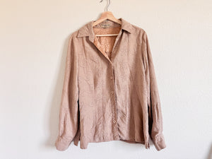 Floral Suede Button Up - Size 1X