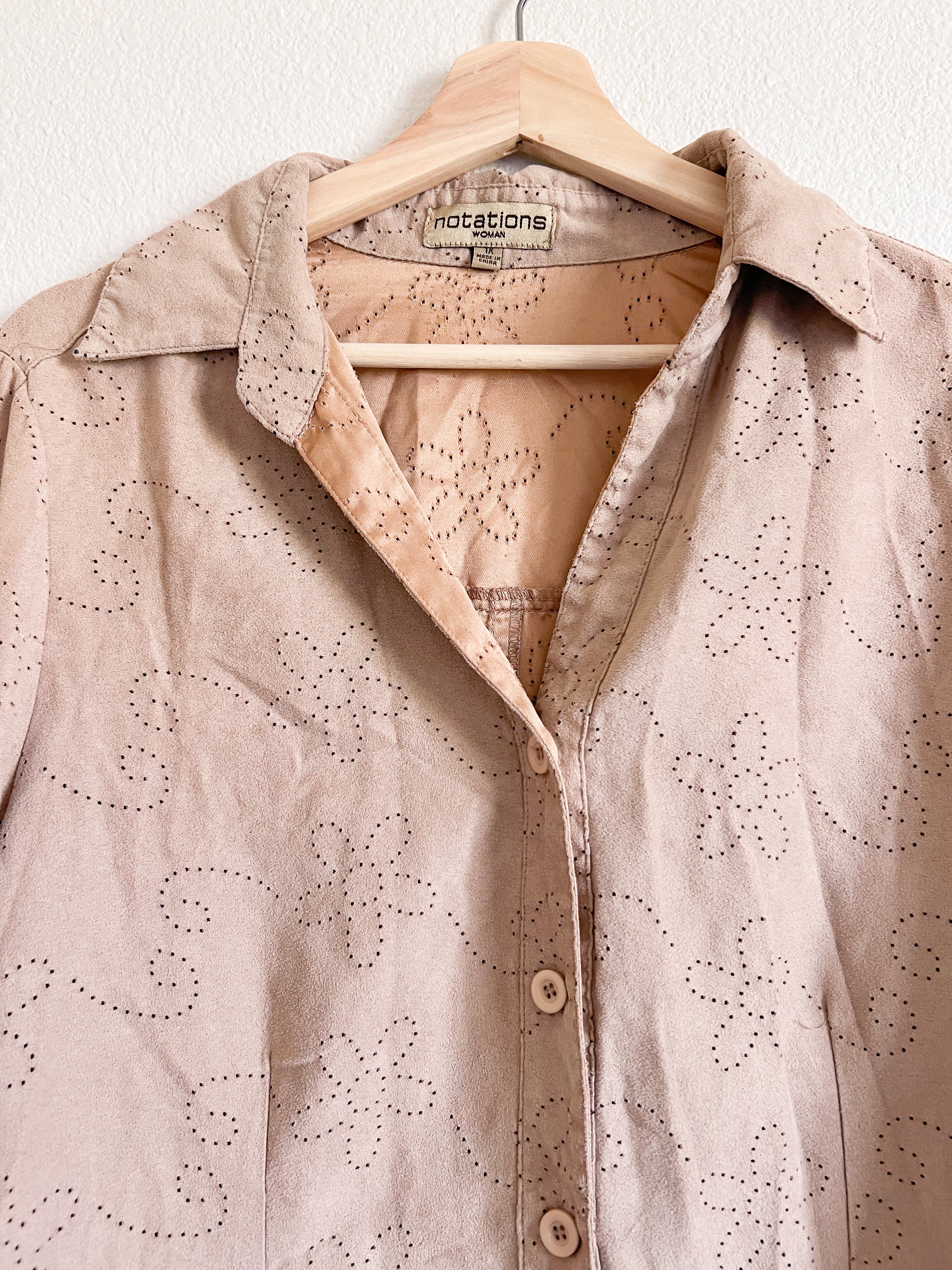 Floral Suede Button Up - Size 1X