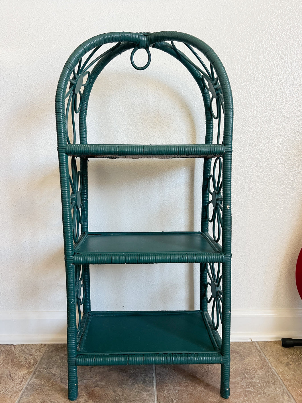 Green Three Tier Wicker Shelf