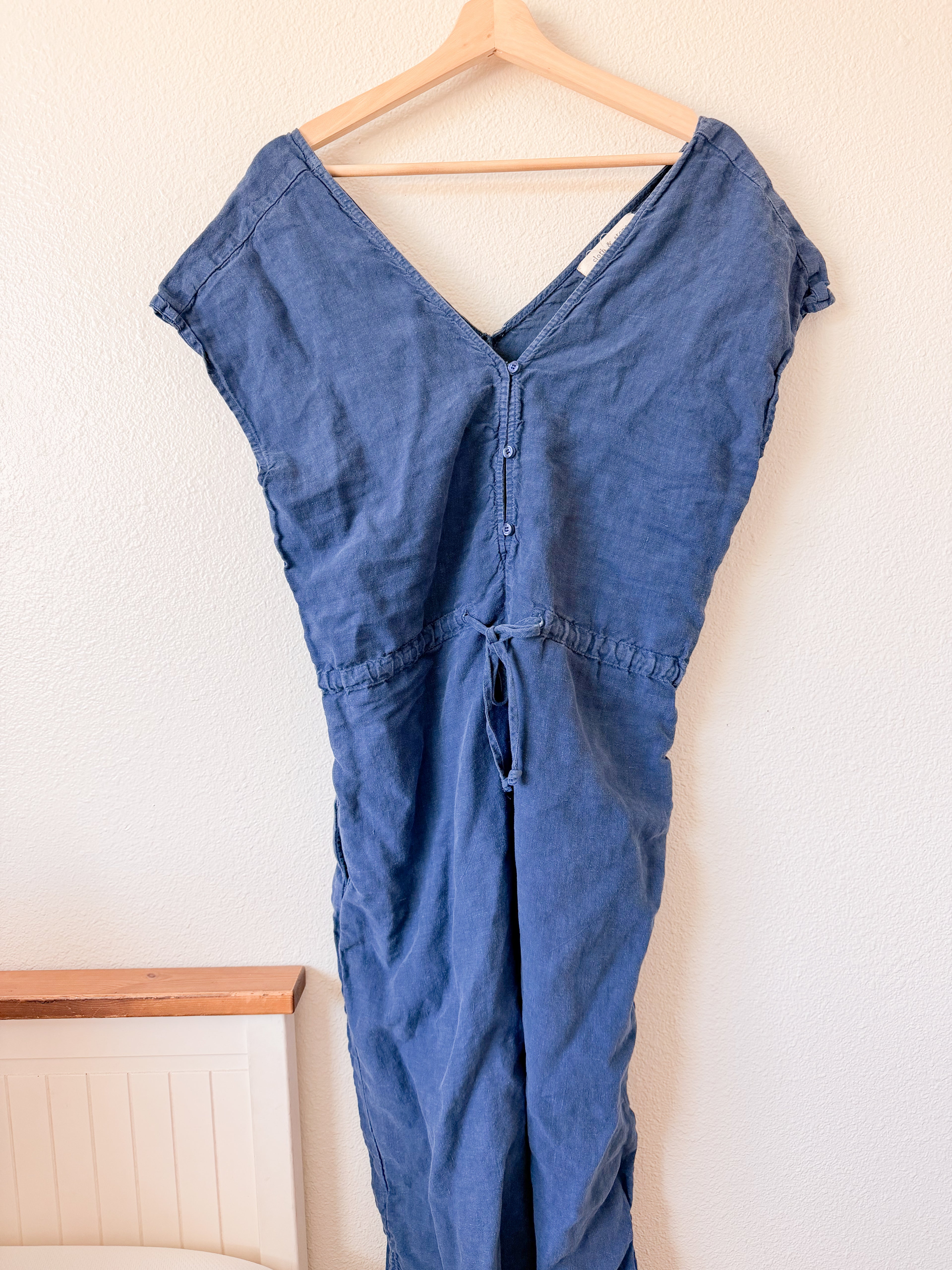 Blue Linen Jumpsuit - Size Small
