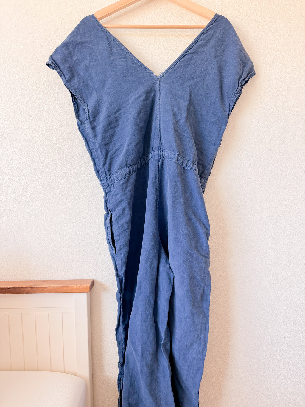 Blue Linen Jumpsuit - Size Small