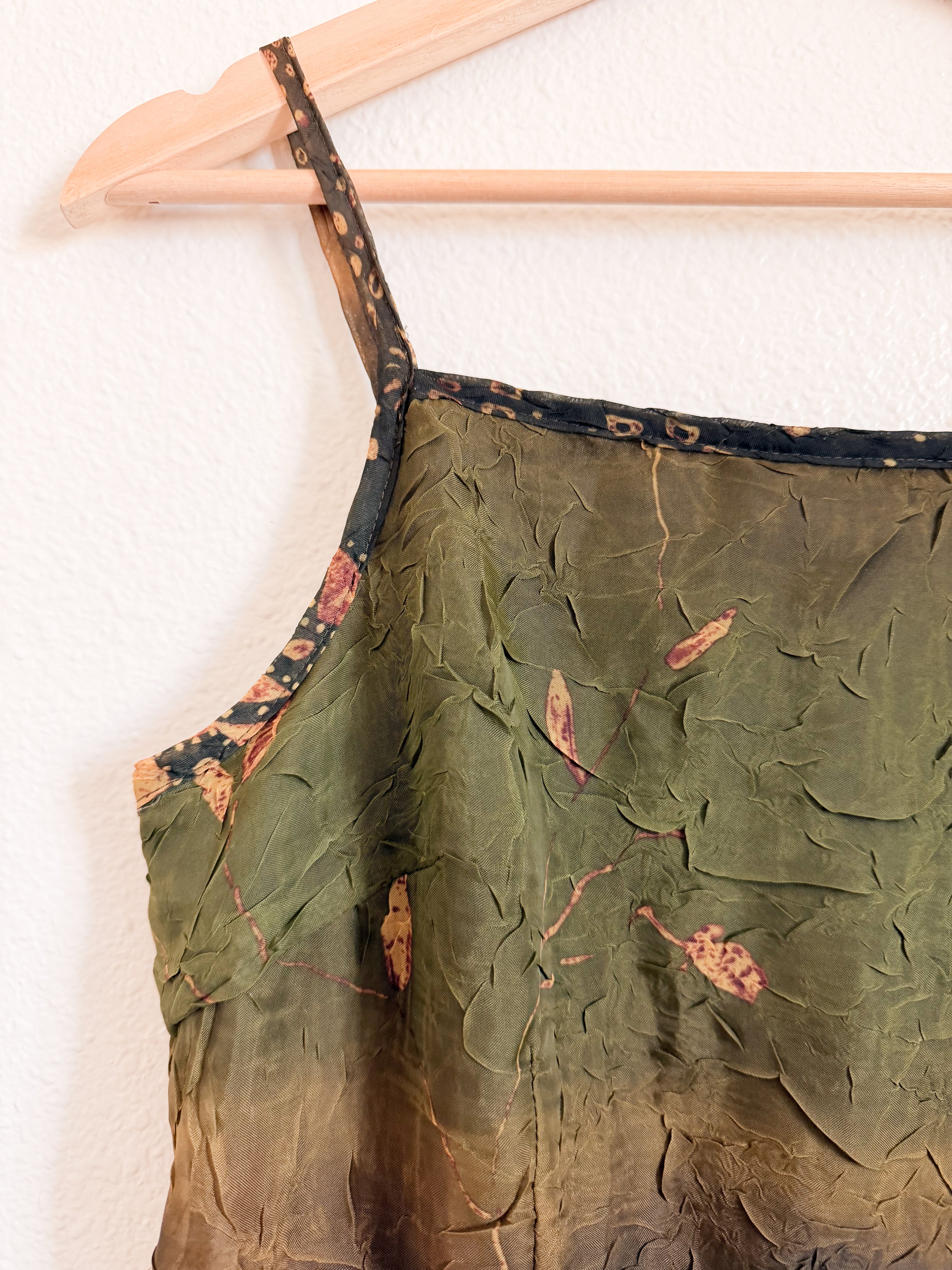 90s Green Crinkle Dress - Size S/M