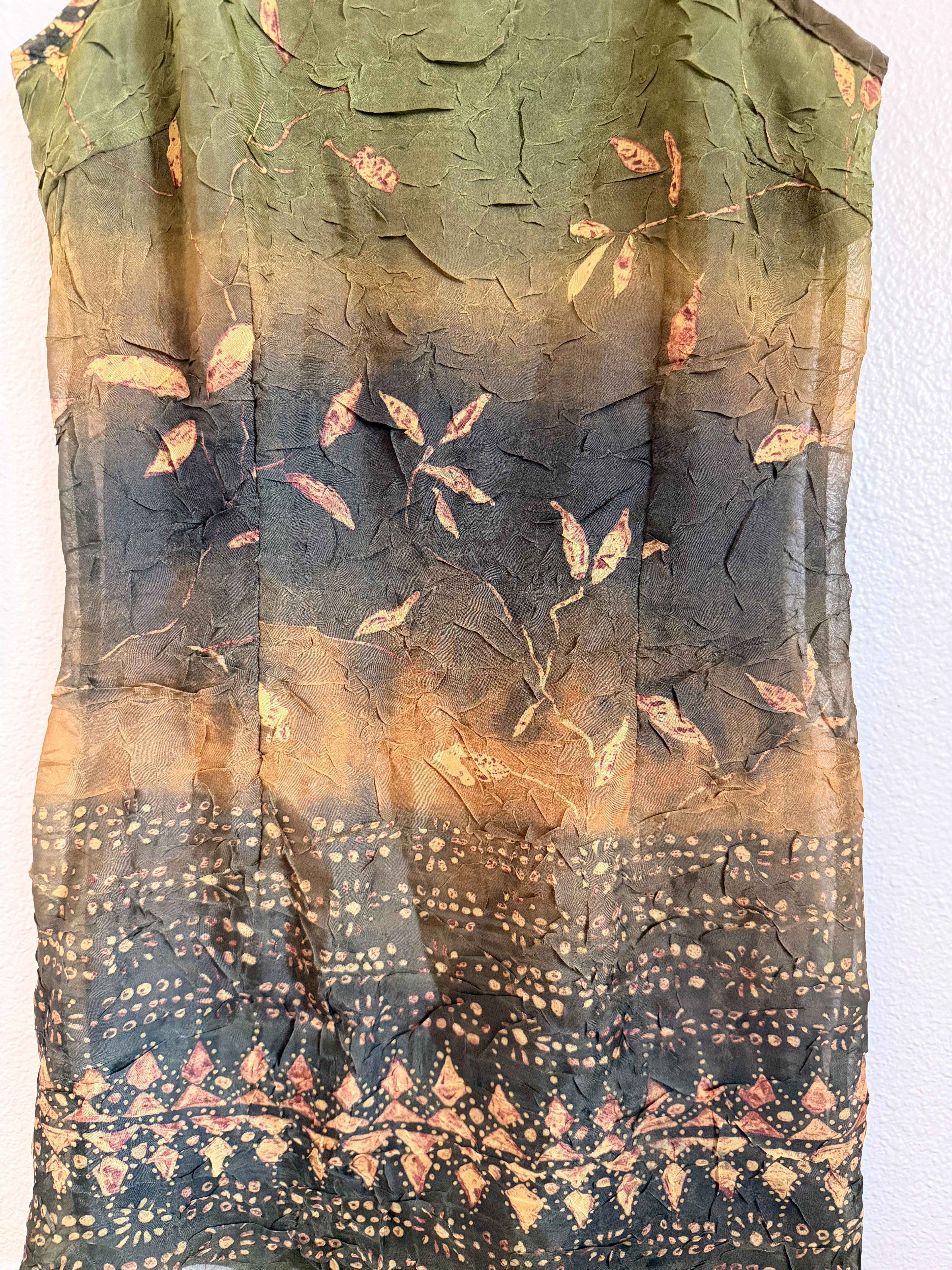 90s Green Crinkle Dress - Size S/M