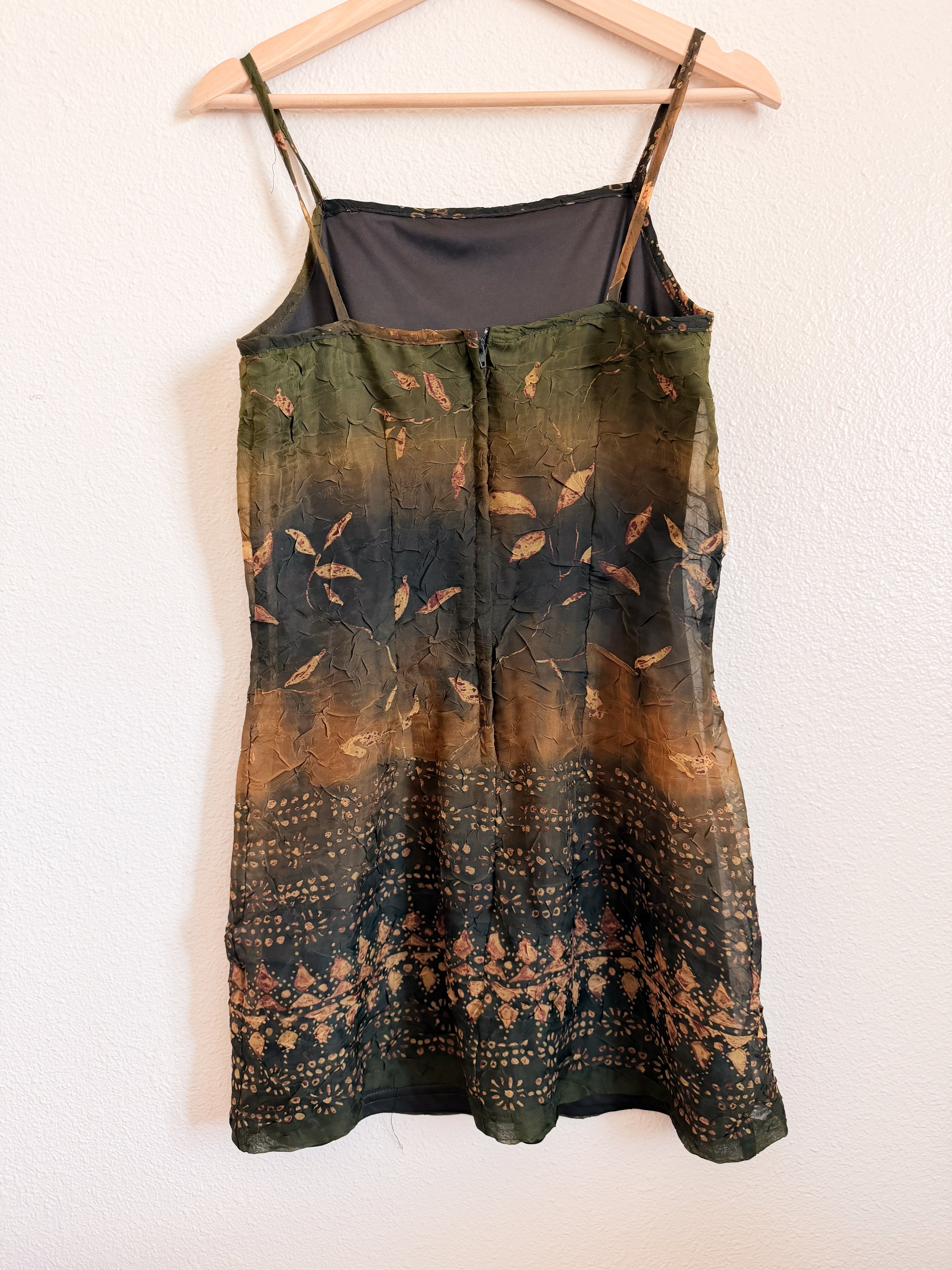 90s Green Crinkle Dress - Size S/M