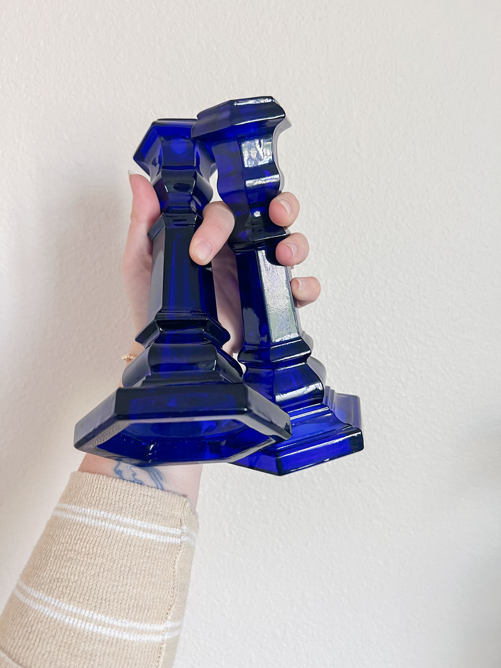 Blue Glass Candle Holders