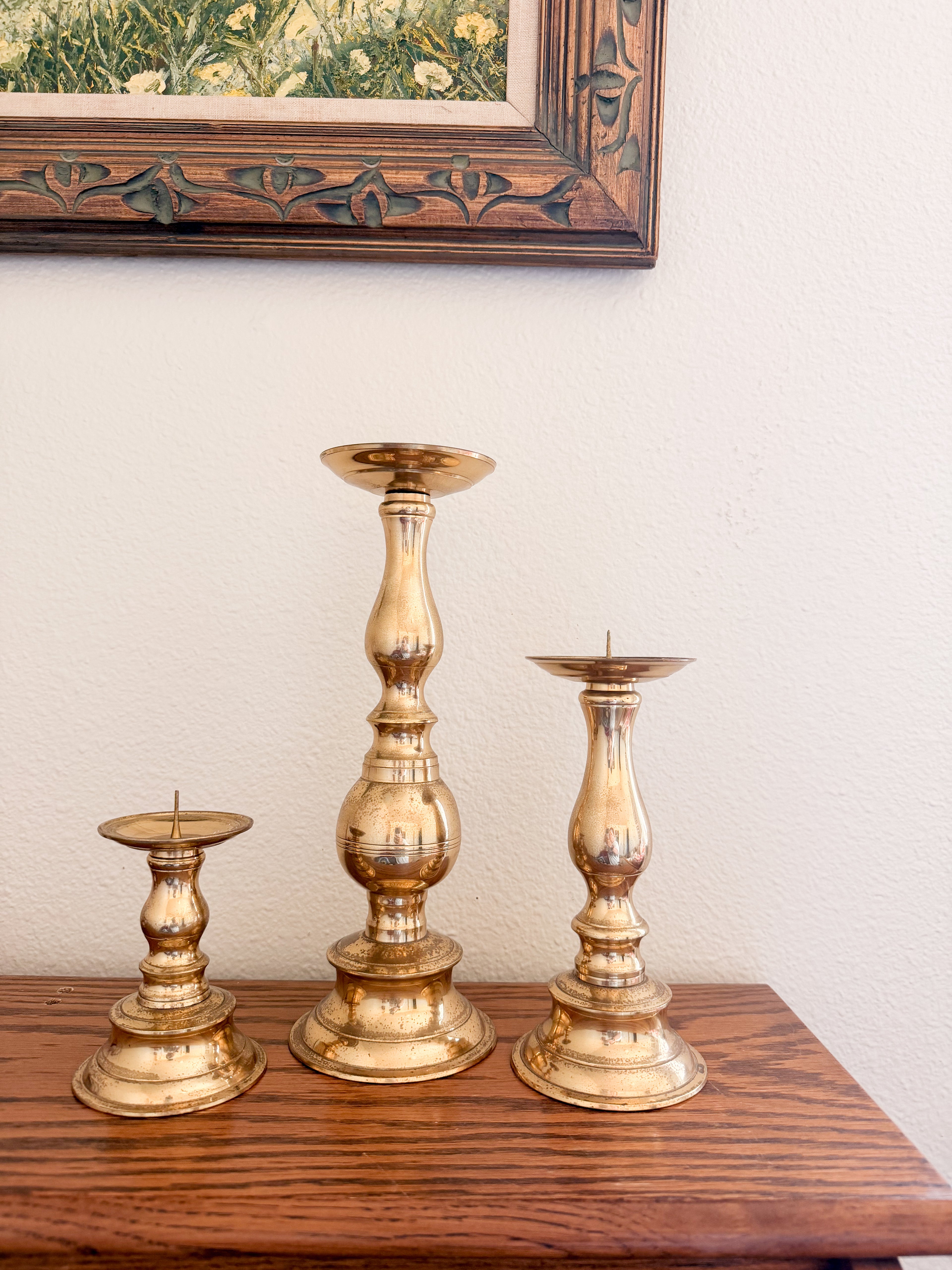 Brass Pillar Candle Holder Set