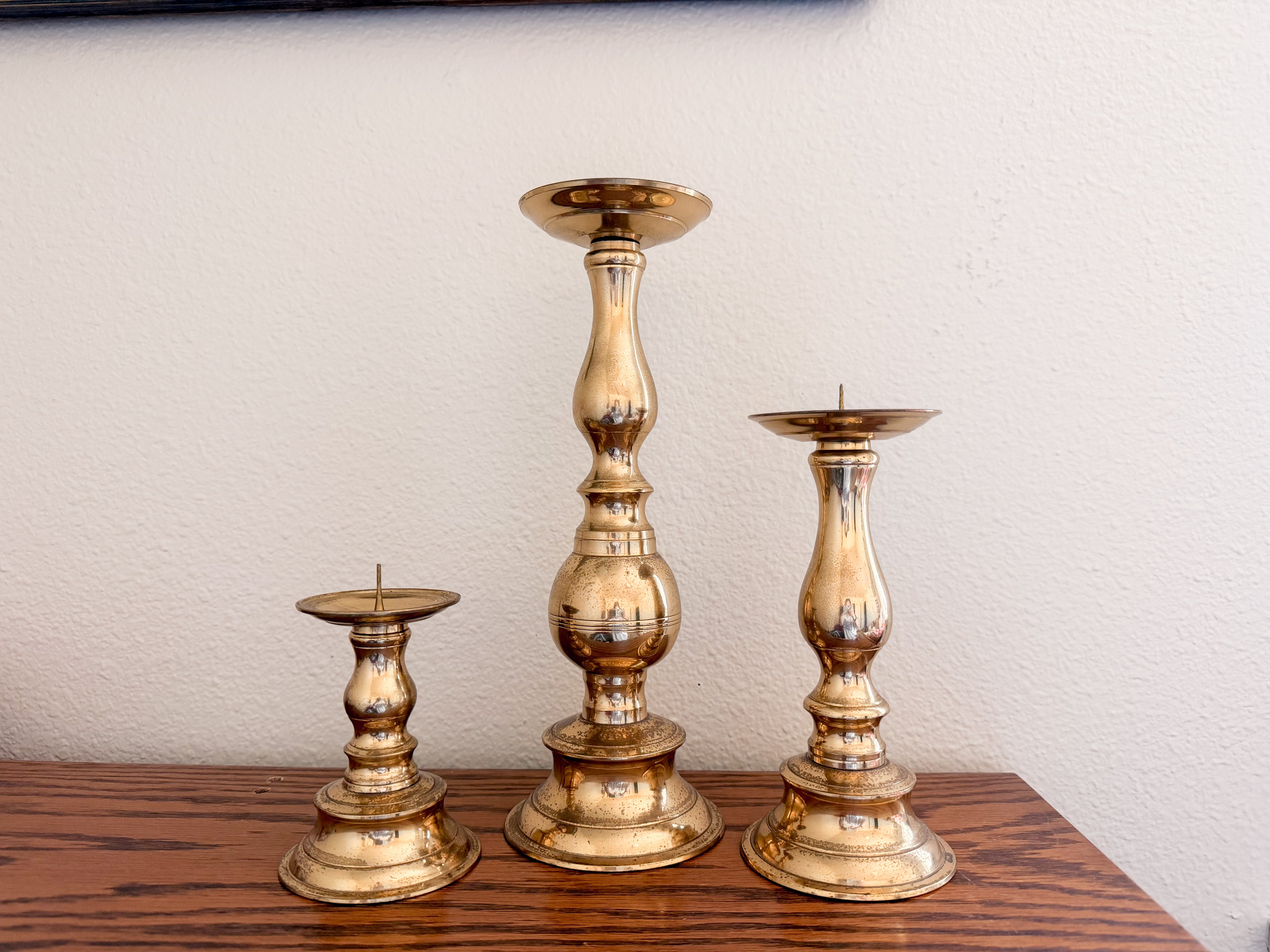 Brass Pillar Candle Holder Set