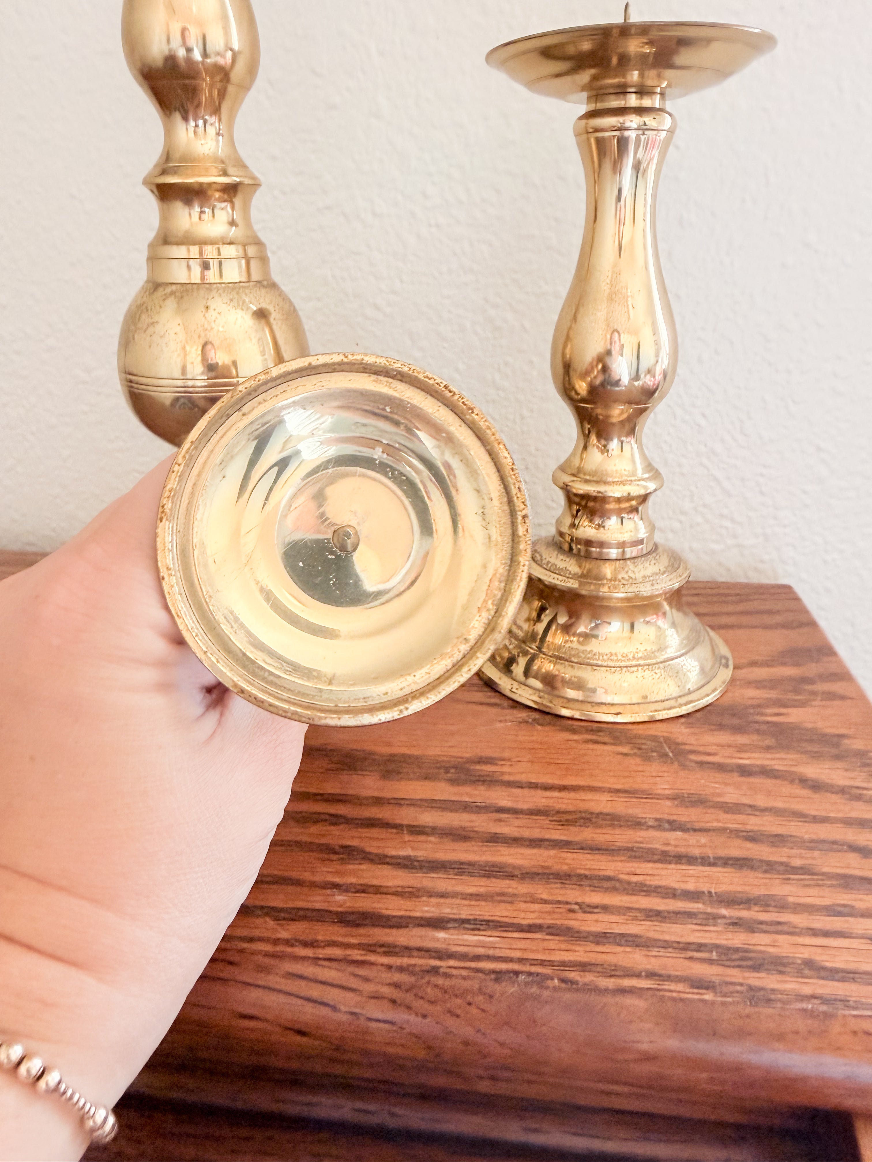 Brass Pillar Candle Holder Set