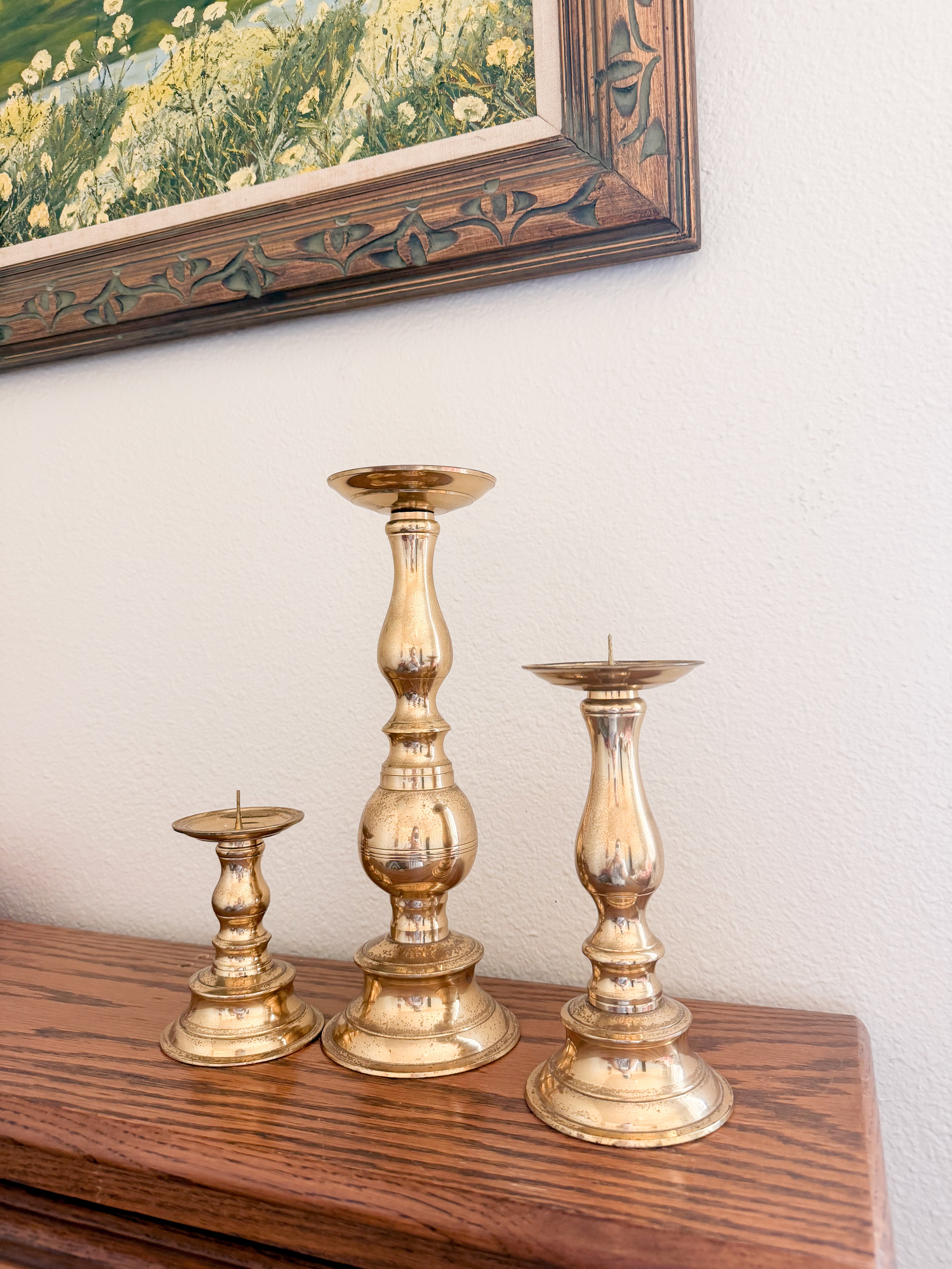 Brass Pillar Candle Holder Set