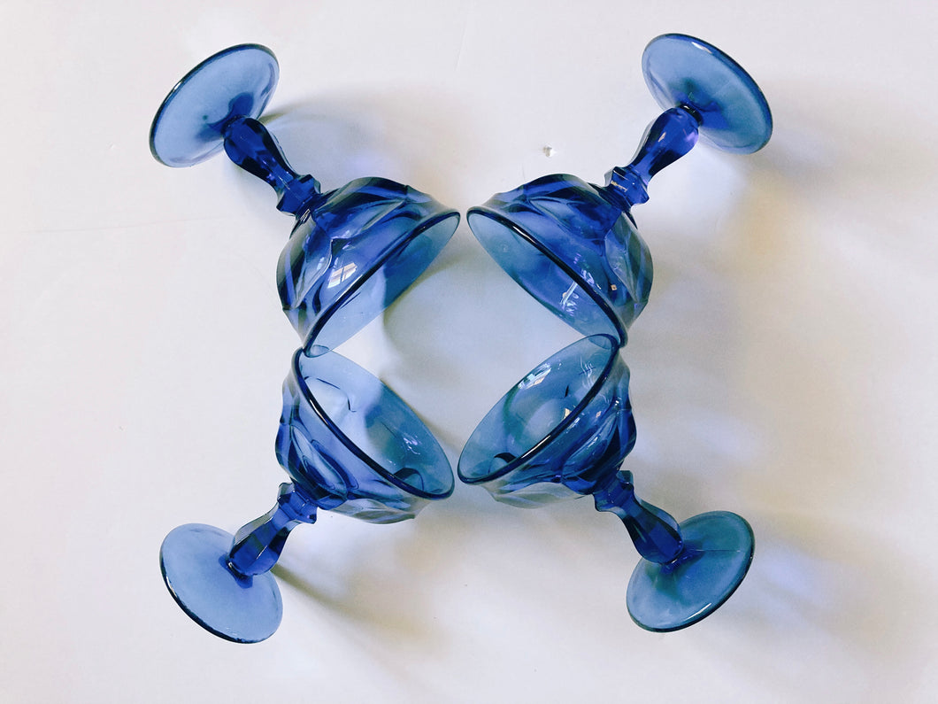 Set of Four Blue Coupe Glasses