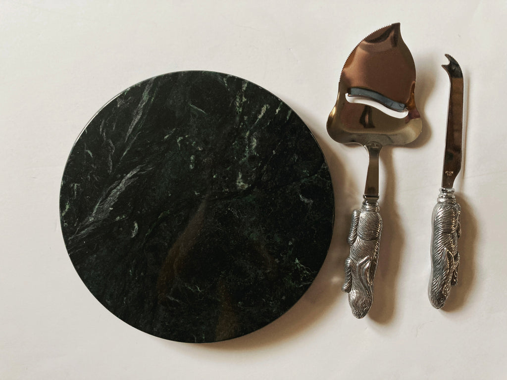 Marble Cheese Plate with Rabbit Knives
