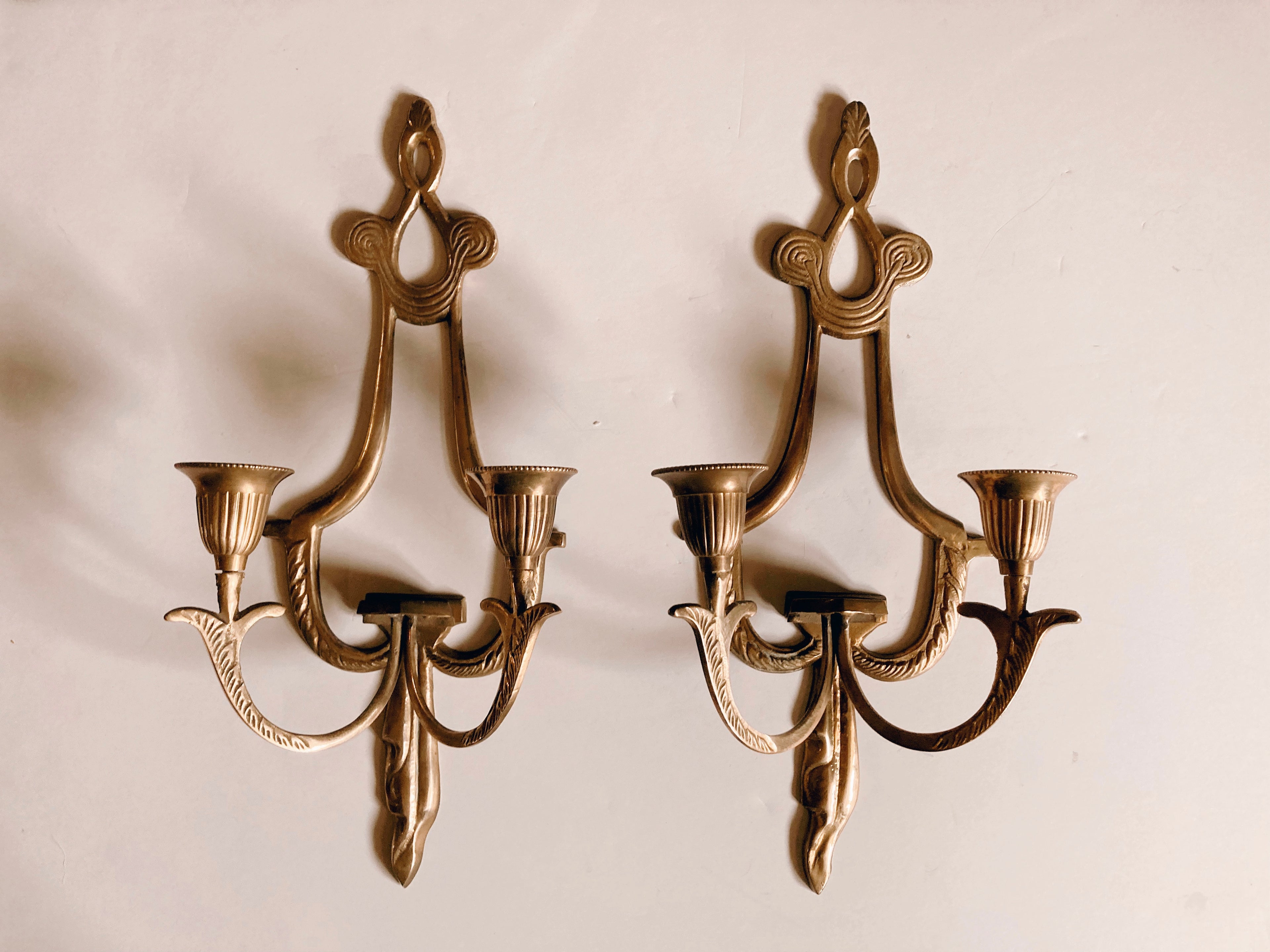 Pair of Gold Wall Sconce Candle Holders