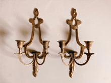 Load image into Gallery viewer, Pair of Gold Wall Sconce Candle Holders
